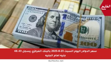 سعر الدولار اليوم السبت 23-8-2025 بالبنك المركزي يسجل 48.43 جنيه أمام الجنيه